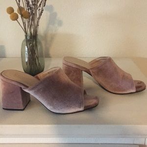 velvet open toe mules
